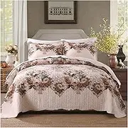 3-Piece Full/Queen Size Quilt Set with 2 Pillow Shams, Soft Lightweight Reversible Cotton Flower Pattern Quilted Bedspread Coverlet Bed Cover Bedding Set (Color : B, Size : 250x230cm-50x70cm x2)