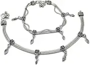 [Generic] 925 Sterling Silver Bride Anklet Payal, Designer Antique Style, 28 cm, 70.2 g