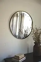 Kalalou Round Antique Brass Metal Framed Mirror, One Size, Gray