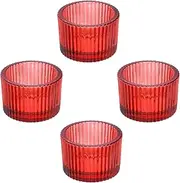 [uxcell] 4 Pcs Tealight Candle Holder, Tea Lights Candle Holder Glass Votive Candle Holders Glass Candle Holders for Table Centerpiece Decor Wedding Dinner Party, Red