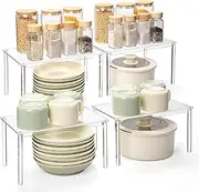 Blissify Acrylic Cabinet Organiser, 4 Pack Clear Spice Rack Organizer, Stackable Display Pantry Kitchen Storage Shelf for Dishes, Spices, Soda Cans and Bottles