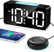 RGB Extra Loud Alarm Clock for Heavy Sleeper Hearing Impaired Deaf Bedroom, Vibrating Dual Alarm Clock with Bed Shaker, Large Display& 4 Dimmer, 7-Color Night Light, Snooze, 12/24H & DST