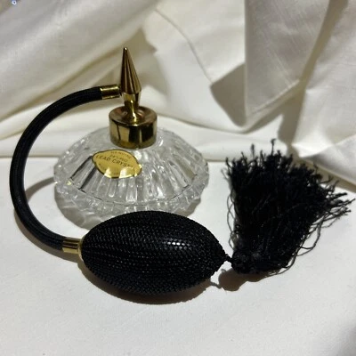 Vintage Lead Crystal Perfume Bottle w Black Atomizer & Tassel, Western Germany