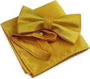 [Zasel] Mens Yellow With Silver Stars Matching Bow Tie & Pocket Square Set Yellow, Silver