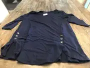 Shiela Rose, Womens Half Sleeve Navy Blue Shirt With Brown Buttons On Side