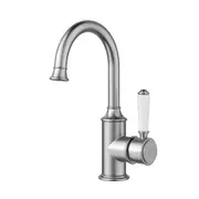 Clasico Gooseneck Basin Mixer Ceramic Handle in Brushed Nickel