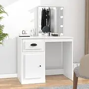Dressing Table with LED, Makeup Table with Mirror, Vanity Desk with Drawer for Bedroom, Living Room, 90x50x132.5 cm, White