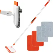 Qaestfy Wall & Baseboard Cleaner Mop Tool with 49'' Long Handle for Cleaning Window Floor Skirting Board Ceiling Bathtub Tub Tile Scrubber Brush Duster with 4 Reusable Pads