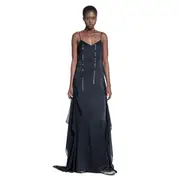 [ANN DEMEULEMEESTER] Abito lungo Ottilie in raso cady Black