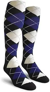 [Golf Knickers] Colorful Knee High Argyle Cotton Socks For Men Women and Youth - GGGG: Black/Royal/White - Mens