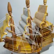 Model Barge Teak Wood Sailboat Artwork Collectibles Home Decor Vintage Thai Gift
