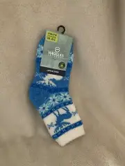 Magellan Lodge Socks Blue & White Moose Pattern - Youth Size 10 - 4.5 -New