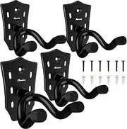 Guitar Wall Mount 4-Pack, Black Guitar Hanger, Metal Guitar Wall Hanger, Guitar Holder Stand Hook for Using Acoustic & Electric Guitar Ukulele Mandolin at Home and Studio