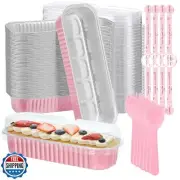 chilsoby 100 Pack Mini Cake Pans with Lids and Spoons,6.8oz Mini Loaf Pans wi
