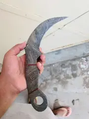 Handmade Damascus Steel Karambit Knife Damascus Steel handle With Leather Sheath