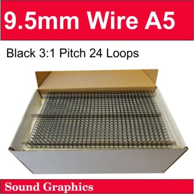 A5 TWIN LOOP BINDING WIRE 9mm, 9.5mm Or 3/8" Box of 250 - Black / White