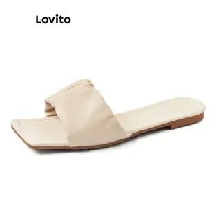 Lovito 女款休閒素色褶皺平底涼鞋 L72AD005