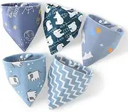 Elkuaie 5PCS Baby Dribble Bibs, Baby Waterproof Bibs, Baby Bandana Dribble Bibs, Cotton Absorbent Drool Bibs with Adjustable Snap, Bibs for Newborns, Toddlers, Blue, One Size