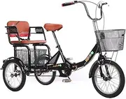 DEFGHIJ Three Wheel Bike Black 16inch Adult Tricycle with Shopping Basket Backrest Seat Trike Bike Bicycle for Seniors Women Men