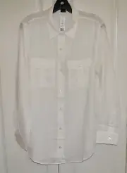 NWT Theory sz Large Simaya white ramie button-front long sleeve top blouse $235