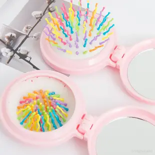 卡通摺疊氣囊梳子PP塑膠摺疊化妝鏡便攜氣墊彩虹梳按摩梳