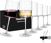 [Moretoes] Wine Glasses Set of 6, Crystal Square Wine Glasses, 15 oz Long Stem Wine Glasses for White Red Wine