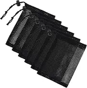 Mesh Storage Bags with Drawstring, 10 x 14.5 cm, Black, Set of 6,Suitable for travel, kitchen, bathroom, and home storage