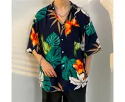 Men's short-sleeved floral shirt, handsome, loose and versatile, seaside short-sleeved shirt