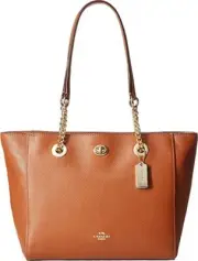 COACH NY 57107 TURNLOCK GOLD CHAIN SADDLE BROWN LEATHER SHOULDER TOTE BAGNWT