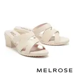 【MELROSE】美樂斯 俐落簡約交叉條帶真皮高跟拖鞋(米)