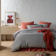 Vintage Design Homewares Sentosa 100% Linen with Jacquard Weave Quilt Cover Set Twilight Queen