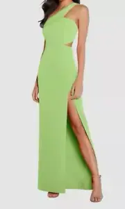 $195 Aidan Mattox Women's Green One-Shoulder Cutout Gown Dress Size 2