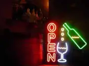 Open Wine Bottle Cup 20"x16" Neon Sign Lamp Light Hanging Bar Pub Decor AL