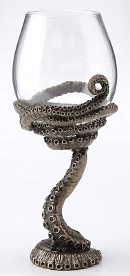 Steampunk Octopus Tentacle Wine Glass Cold Cast Bronze Finish