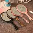European Mirrors Handheld Grip Comfortable Portable Carry-on Lace Mirror Abs