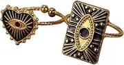 [DAXWEV] Evil Eyes Geometric Heart Shape Open Rings,Rectangle Turkey Lucky Rings (Adjustable,Set of 2)
