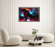 A Black Wolf With Blue and Red Clouds in Background Premium Quality Poster