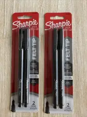 2 x packs Sharpie Stylo Fineliner Pen Felt Tip 0.4mm Fine Black: 4 pens total
