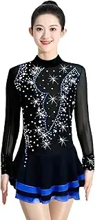 [Zagitova] Figure Skating Dress for Girls Long Sleeve Women Breathable Competition Dance Outfits with Shiny Rhinestone