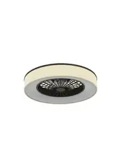 Monsanto Flush Ceiling Fan with LED Light in Bronze with Natural Fabric Shade