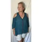 Xhilaration Teal Cold Shoulder Rayon Blouse Top Solid V-neck Casual Womens L