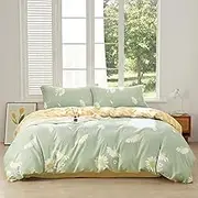 Floral Daisy Duvet Cover Set Full Size 3pcs Sage Green White Flower Bedding Comforter Cover Set 100% Cotton 1 Duvet Cover 90"x80" 2 Pillow Shams, Comforter Not Included