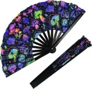 Rave Folding Fan,Large Rave Clack Folding Hand Fan UV Glow Rave Fan Festival