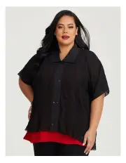 [Taking Shape] Pleated Luca Snap Front Shirt in Black