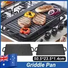 Non-Stick Cast Iron Reversible Griddle Plate Grill Pan Indoor BBQ Cooking 50cm