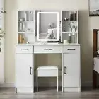 Dressing Table Vanity Desk Set With LED Mirror 3 Drawers Make up Desk Stool Wood