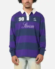 [BLEACHER ATHLETIC] Bleacher Athletic Melbourne Storm Nrl Stripe Rugby Polo Shirt Official Team Colour - Size L L OTC
