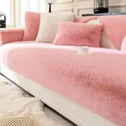Tigpoty Luxurious Faux Mink Fur Sofa Cushion, Super Soft Puffy Plush Non-Slip Sofa Cushion Covers, Winter Thick Plush Sofa Covers Washable (Pink,27.5 * 58.5in)