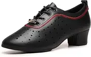 [ONAIC] Women's Latin Dance Practice Shoes Ballroom Dance Shoes 3.5Cm Heel Straight Rubber Sole Lace-Up Modern Salsa Dance Shoes