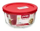 Pyrex 4 Cup Round Glass Food Storage Container with Red Lid BPA Free